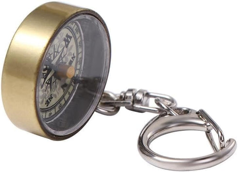 SelHeng 2Pcs Gold Vintage Zinc Alloy Metal Compass with Chain, Key Ring Camping Compass Keychain Navigation Tools Key