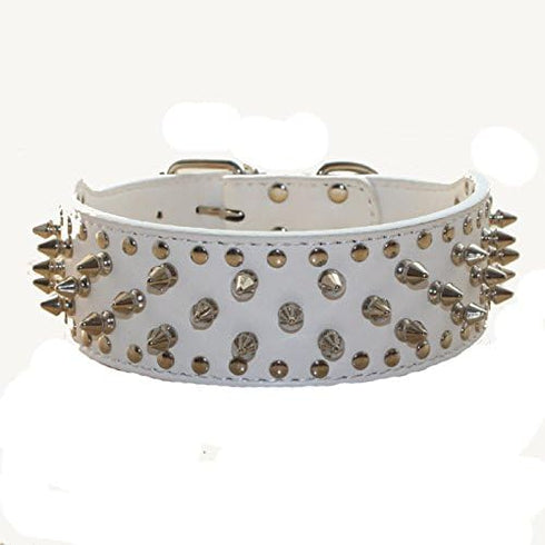 Leather Spiked Studded Dog Collars, Harnesses & Chain Leashes - 3Pcs Matching Set for Pit Bull, Mastiff, Boxer