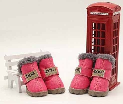 Warm Winter Little Pet Dog Boots, Skidproof Soft Snowman Anti-Slip Sole Paw Protectors, Small Puppy Shoes 4PCS (L, Pink)