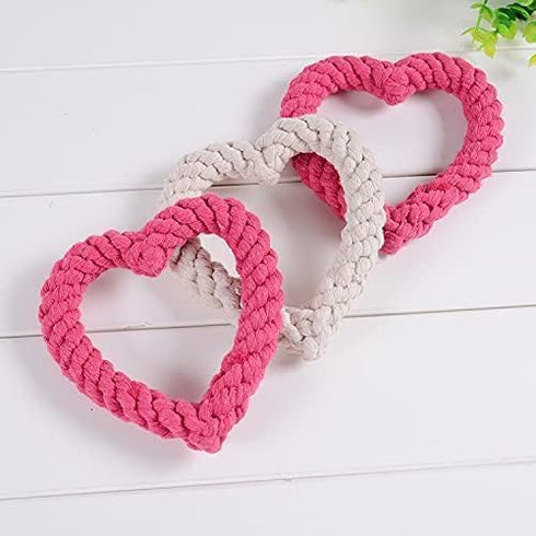 Essivox Pink Love Heart Shaped Dog Chew Rope Toy, Interactive Dental Puppy Tool for Heavy Chewers