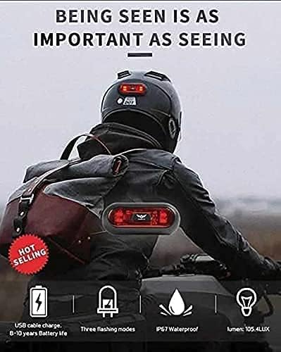 LED Motorcycle Helmet Light, Rear Red Safety Light for Night Riding with USB Chargeable Cable