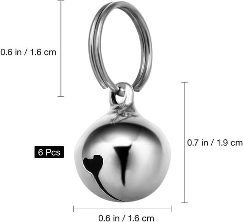Dog Collar Bell: 6Pcs 16MM Metal Pet Collar Bells with Key Ring, Clear Sound, Silver