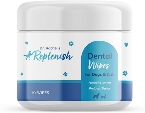 Replenish Dental Wipes for Dogs and Cats, Dr. Rachel's Oral Hygiene, Bad Breath Elimination, 50 Count