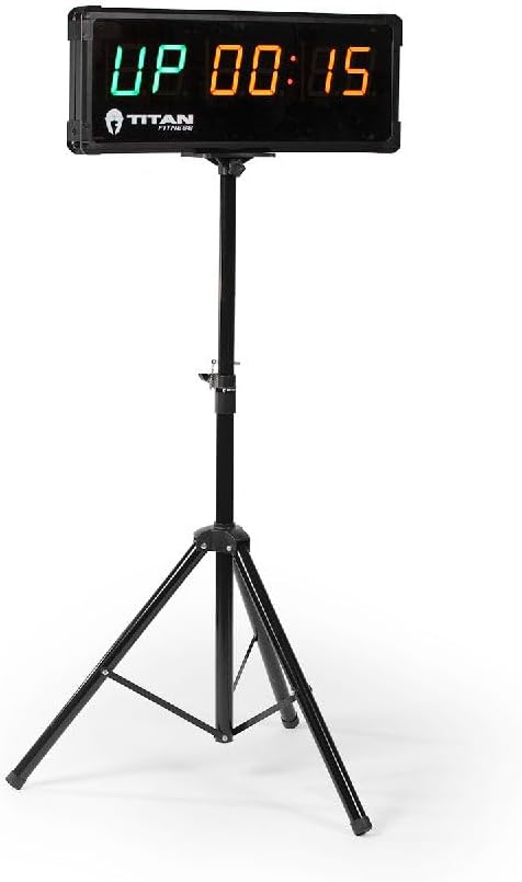 2-Sided 2.5-6.5-feet, Titan Fitness Tripod Timer Stand for Gym Timer with Remote, Adjusts Black