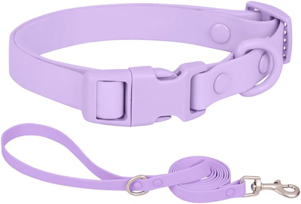 Ovale Waterproof Dog Collar Leash Combo Set, Durable and Easy to Clean for Medium Dogs (M, Purple)