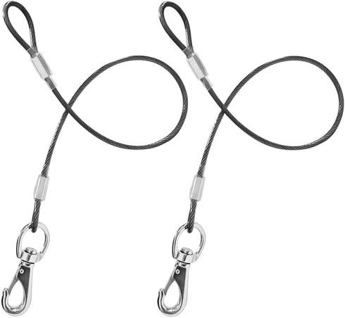 Chew Proof Dog Leash, 2 Pack Extension Metal Cable Lead for 2 Dogs, Heavy Duty (Black, 20in/50cm)