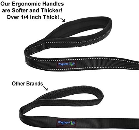 Wagtime Club Soft & Thick Dual Handle 6FT Dog Leash, Premium Nylon for Medium, Large, or XLarge Dogs (Reflective Black)