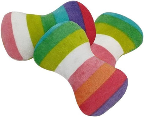 Htppzjr 2 Pcs Colourful Dog Plush Vocal Toy Rainbow Bone-Shape Chewing Toy Pet Supplies for Pet Playing Use Adorable