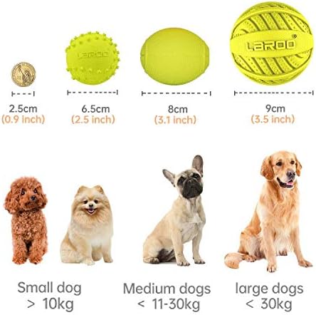 LaRoo Durable Natural Rubber Squeaky Dog Ball Toy, Teeth Cleaning Chew Toy for Medium and Large Dogs (9CM Green)