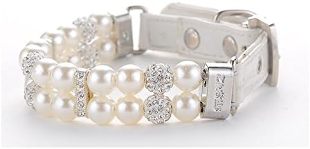 1Pc Adjustable Dog Cat Pearl Collar with Crystal Rhinestone Decor, Cute PU Leather Necklace for Pets