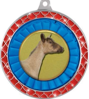 2.5" Dairy Goat Red Trellis Medal Silver, Goat Prizes, Kids Goat Trophy Medal Awards