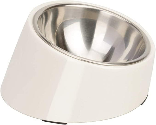 Super Design Mess Free Slanted Dog Bowl, 15° Tilted Non-Skid Feeder for Dogs and Cats, White, 0.5 Cup