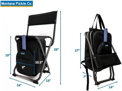 Montana Pickle Co. Backpack 225 lbs Pickleball Chair with Backrest Folding Stool Chair Compact and Paddle Sleeve
