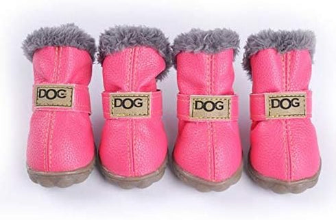 Warm Winter Little Pet Dog Boots, Skidproof Soft Snowman Anti-Slip Sole Paw Protectors, Small Puppy Shoes 4PCS (L, Pink)