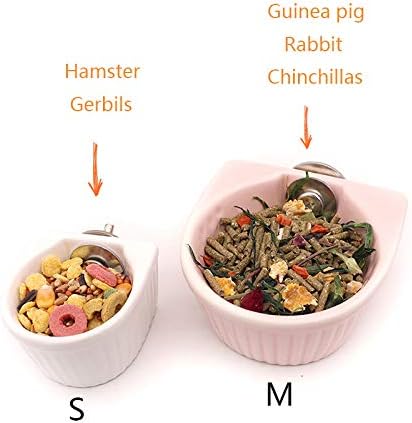 Detachable Ceramic Bowl for Small Animals | Water & Food Feeder for Rabbit, Parrot, Squirrel, Chinchilla (Pink, S)