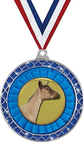 Dairy Goat Blue Trellis Medal Silver, 2.5" Goat Prizes, Kids Goat Trophy