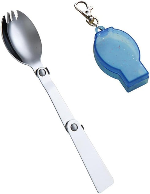 Folding Camping Spork with Case, Portable Keychain Spork, Long Handle Reusable Stainless Steel Collapsible Utensil