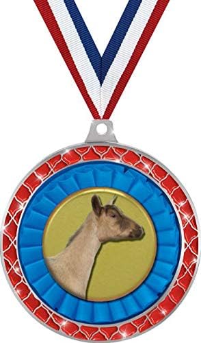 Dairy Goat Red Trellis Medal Silver, 2.5" Goat Prizes, Kids Goat Trophy