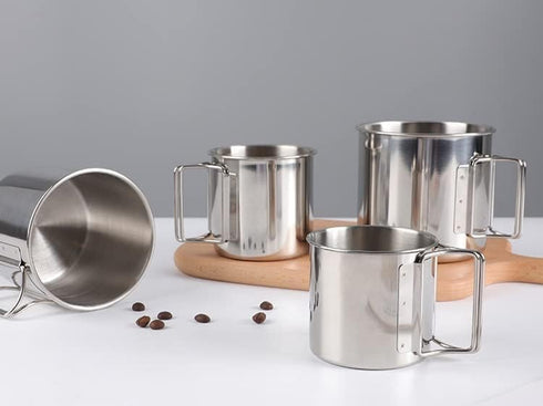 Folding Stainless Steel Camping Coffee Mug, 4 Piece Set for Survival Gear