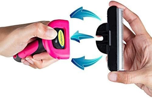 DakPets Stainless Steel Pet Deshedding Tool - Grooming Brush for Cats and Dogs, Pink, 4 inches.