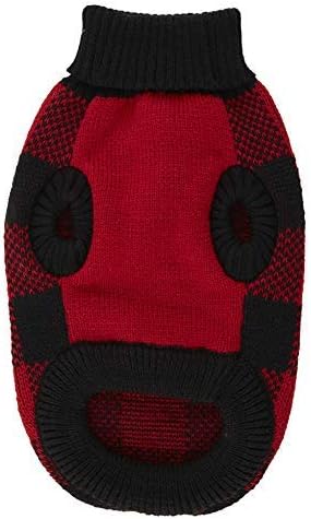 Red Dog Sweater, British Plaid Knitted Xmas Holiday Turtleneck for Large Dogs, X-Large (XL) 20" Back Length