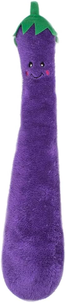 ZippyPaws Jigglerz Dog Toy - Squeaky Plush Tug Toy with No Stuffing, Veggie Themed Interactive Eggplant Toy