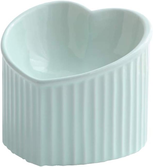 Green Ceramic Raised Cat Bowls, Tilted Elevated Food or Water Bowls, Dishwasher and Microwave Safe, Lead Free
