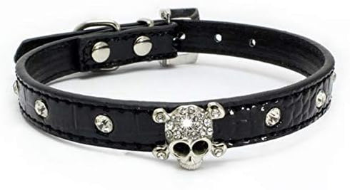 Cute Elegant Fancy Skull Diamond Crystal Rhinestone Dog Collar for Small Pets (Black, M)
