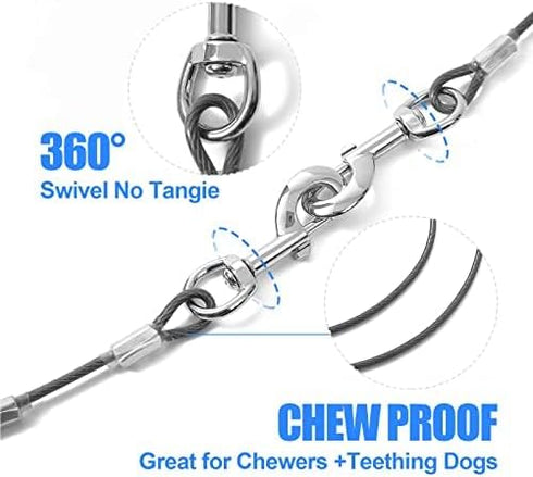 Chew Proof Dog Leash, 5Ft Tie Out Cable with Detachable Short Handle, Non Chew Braided Cord Steel Training Leash for