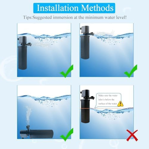 200GPH Aquarium Filter, U-V for 20-75 Gal Tank, Submersible Pump Filter for Green Water and Algae Clean
