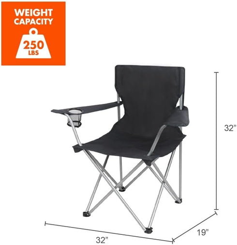 Generic Quad Folding Camp Chair with Cup Holder, Black