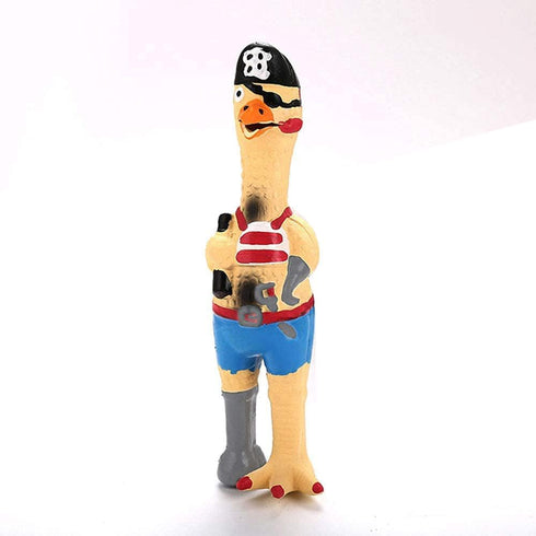 jooee Screaming Rubber Chicken Dog Squeaky Toy, 8.5 Inch Tall, Latex Chew Molar Toy (Pirate)
