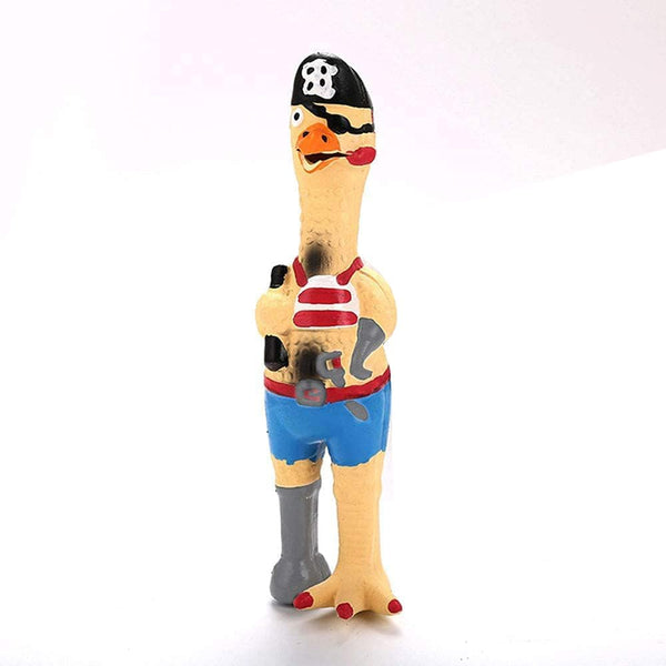 jooee Screaming Rubber Chicken Dog Squeaky Toy, 8.5 Inch Tall, Latex Chew Molar Toy (Pirate)