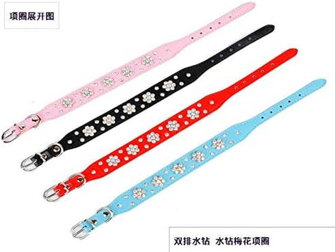 Rhinestone Dog Collar - Cute Flower Bling Collar for Cats and Dogs - Adjustable Sizes Small Medium Large (Pink, M)