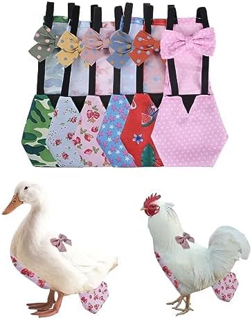 6-Piece Set (6D MANON ROSA Chicken Diapers Bantam Hens - Reusable with Bow Ties Poultry Nappies Washable Waterproof