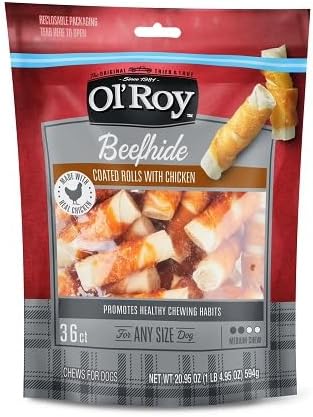 Generic Beefhide Rolls Coated with Real Chicken, 20.95 oz Bag, 36 Count, Long-Lasting