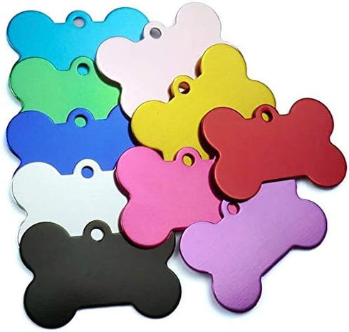 JIAKAI 20 Pcs 38MM Blank Bone Shape Pet ID Tag Charm, Double Sided Personalized Dog Cat Name Phone Number (Random