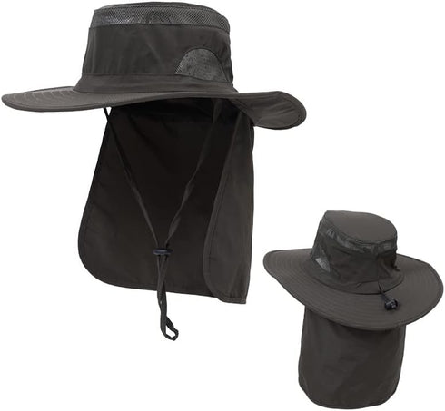 UV 50+ Sun Protection Hat for Men & Women, Wide Brim Bucket Hat for Outdoor Sports, Fishing Hat with Neck Flap