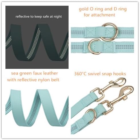 Leather Dog Collar and Leash Set, 7FT Reflective Vegan Leather with Gold Metal Buckle for Small, Medium, Large Dogs (S,