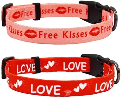 2 Pack Valentine’s Day Dog Collar, Adjustable Heavy Duty Nylon Holiday Pet Collars in Red and Pink (Large)