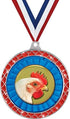 Chicken Red Trellis Medal Silver, 2.5" Chicken Prizes, Kids Chicken Trophy Medal