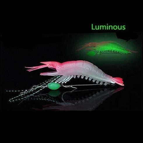 OriGlam 5pcs Soft Luminous Shrimp Lure Set, 5 Colors Bait with Hooks and Beads for Freshwater and Saltwater Fishing