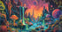 Colorful Galaxy Space Planet Aquarium Background, Waterfall Landscape Tapestry Fantasy Mountain Wave Wall Tapestry Mysterious Neon Plants Fish Tank with Mushroom Design