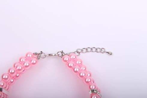 3 Rows Dog Cat Pearls Necklace Collar with Bling Accessories, Pet Puppy Jewelry for Female Dogs Cats Small Medium
