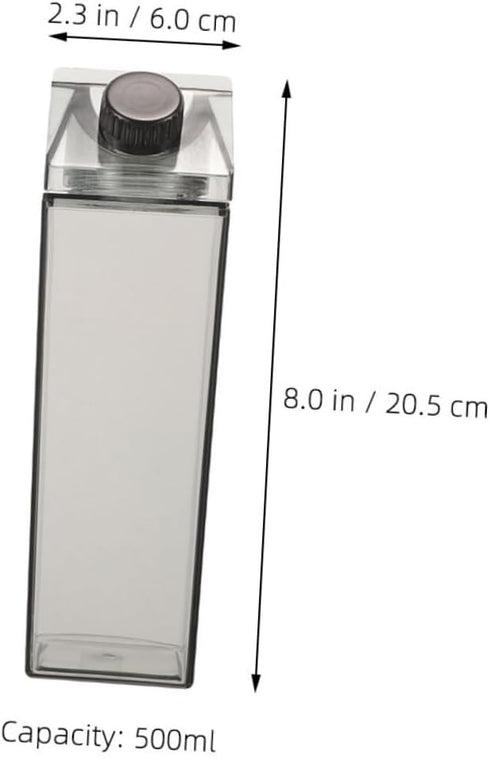 Sewroro 3pcs 500ml Reusable Milk Carton Bottles with Lids, Pink Black Plastic Square Milk Storage Containers, Leakproof