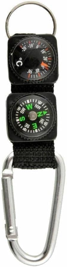 Tnyvm Black Carabiner Key Chain Compass Thermometer Metal Camping Outdoor Gadgets Hiking Survival