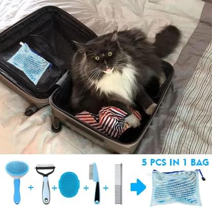 5PCS Set Dog Brush Grooming Kit - Dog Brush for Shedding,Puppy Brush and Flea Comb for Dogs, Slicker Brush Comb and Dog