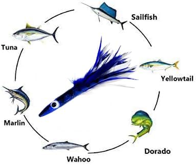6" 6 Albacore Tuna Clone Feather, Pcs Blue White for Saltwater Fishing Unrigged, Premium Lure, Ideal for Tuna Mahi