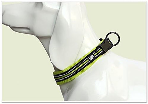 Creation Core Reflective Mesh Padded Dog Collar - Adjustable Nylon Outdoor Adventure Pet Collar, Green M