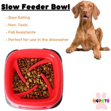 Slow Feeder Pet Eater Bowl, Medium, Elegant Red Color